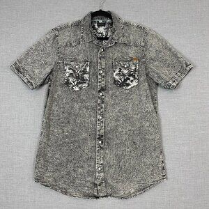Buffalo David Bitton Cotton Shirt Mens Large Acid Wash Short Sleeve Button Up